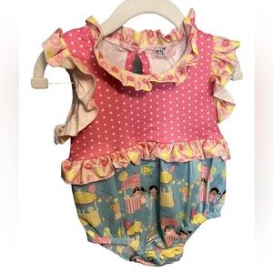 Pete & Lucy Pink Lemonade Stand Short Sleeve Ruffle Romper. NWT.